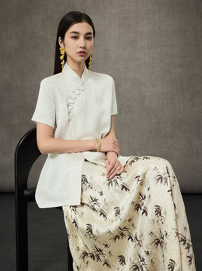 HECO Flower Branch Dark Pattern Short Sleeve Collar Shirt - CHANTS.