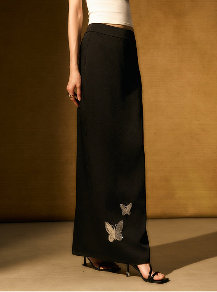 HECO Chinese butterfly bead embroidered slimming straight skirt - POLY.