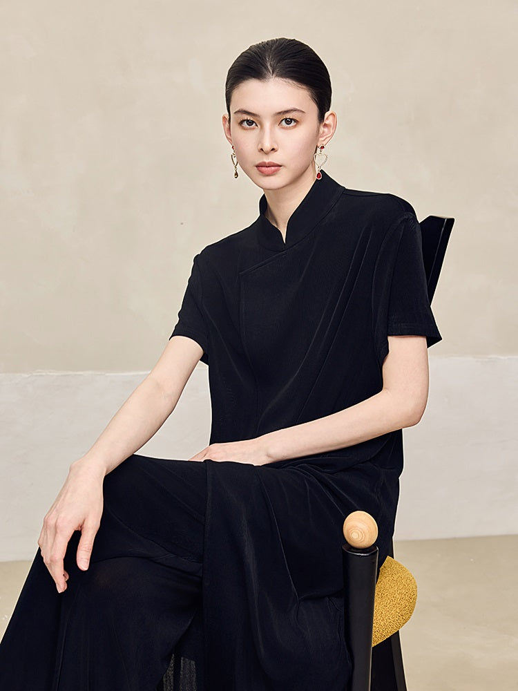 HECO  Acetate Knitted Slit black white Long Top Women - FAVOUR.