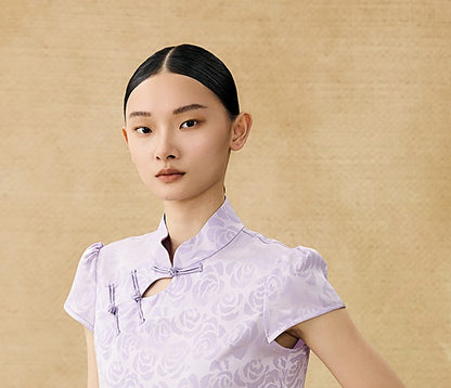 HECO Chinese acetate stand-up collar hollow buckle T-shirt - QUES.