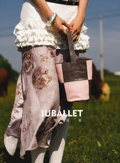 IUBALLET Sugar Cube Contrast Splicing Vegetable Bucket Bag - GLARING.