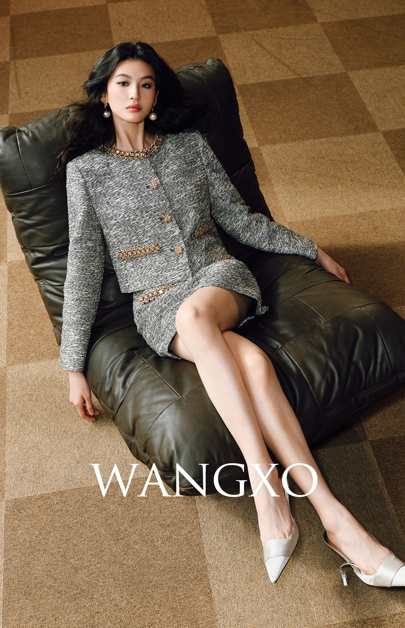 WANGXO | Spinning Tweed Color Dots Diamond Webbing Suit Set-ZAYA.