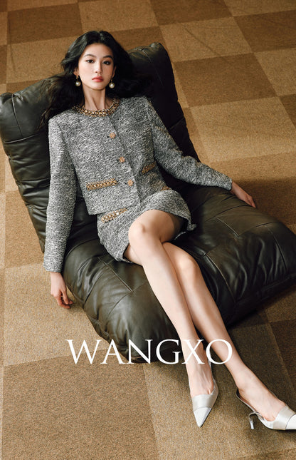 WANGXO | Spinning Tweed Color Dots Diamond Webbing Suit Set-ZAYA.