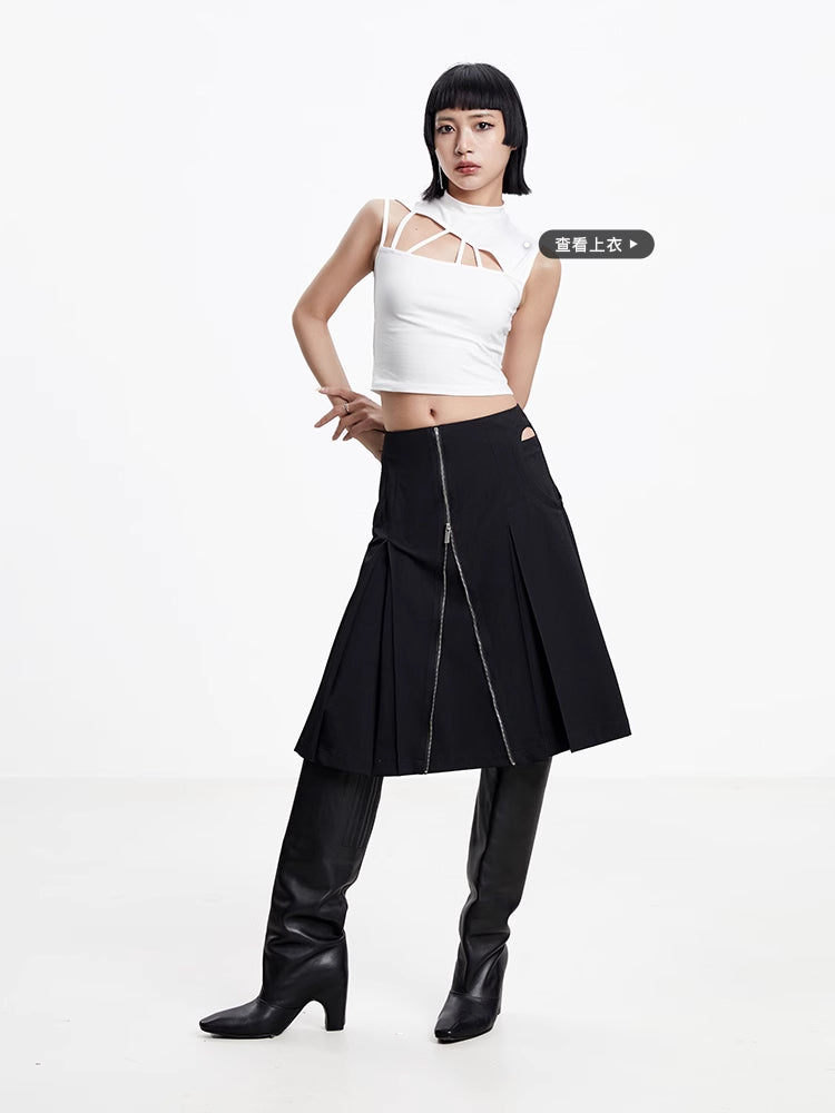 TINY IN arc cutout zipper versatile women's A-line skirt -GENI