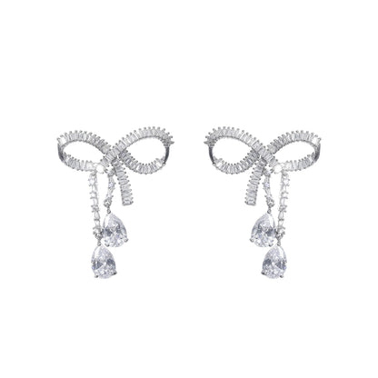 Wardrobes by Chen Luxury Light Bow Diamond Tassel Earrings-Sola