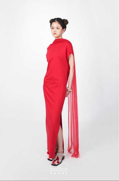 TUYUE Modal Red Long Streamer Elegant Slit Long Dress - AMY.
