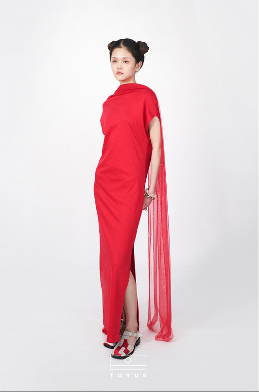 TUYUE Modal Red Long Streamer Elegant Slit Long Dress - AMY.