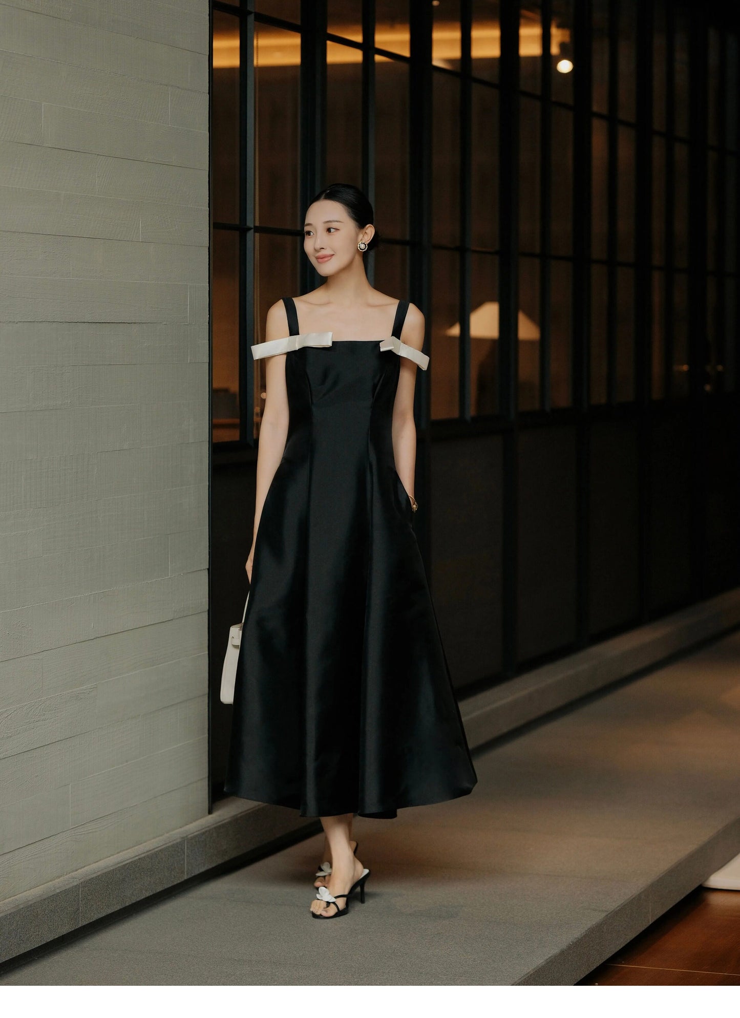 ATELIER MISS LU  Contrasting Bow Splicing Dress Long Skirt - MARTA.