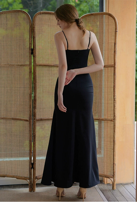 GOUDIN black long simple light luxury evening skirt-ANN.
