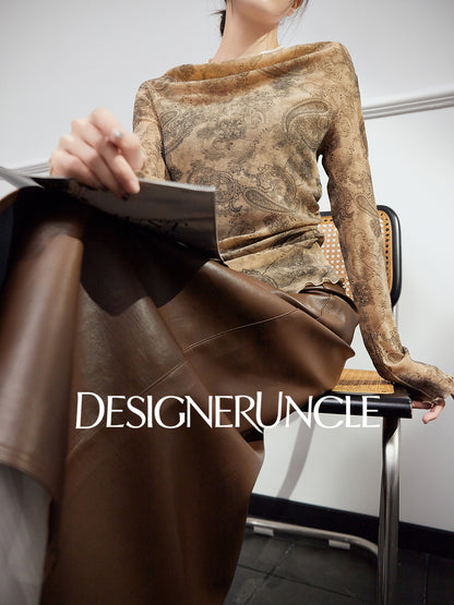 DGU "Gilded" khaki T-shirt autumn new retro print slim commuter slimming top - JACE.