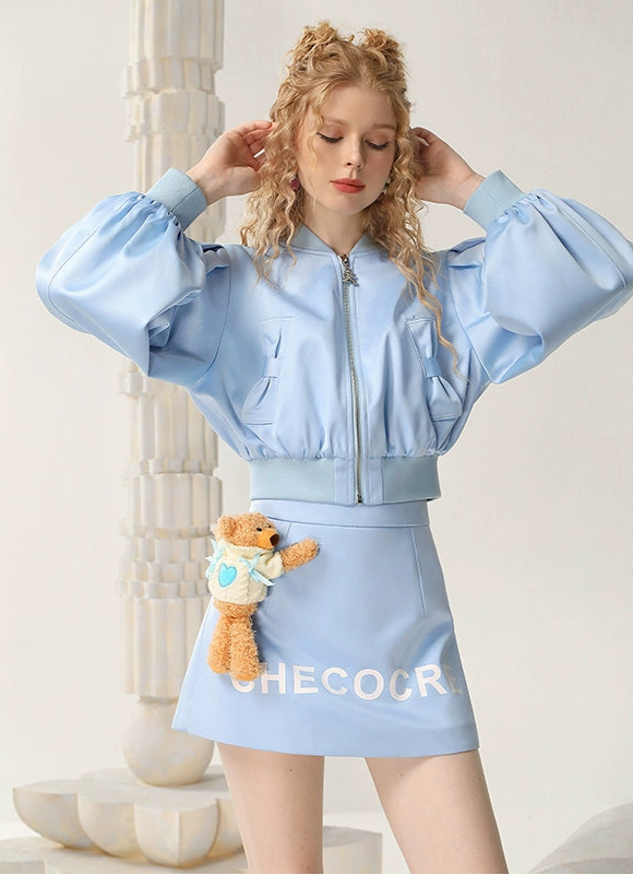 CHECOCRE Three-dimensional Bear Design Sense Blue Two-Piece Short Set Suit  - MORGAN