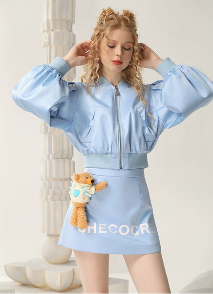 CHECOCRE Three-dimensional Bear Design Sense Blue Two-Piece Short Set Suit  - MORGAN