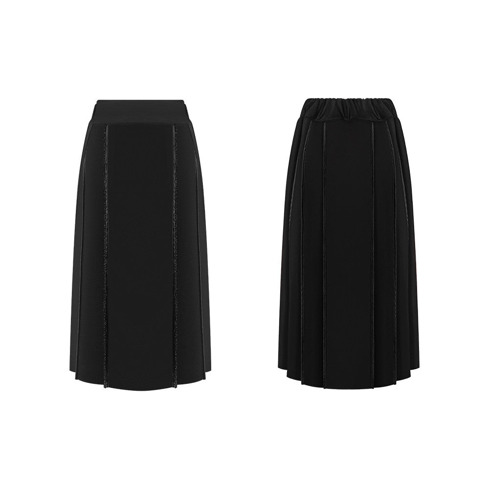TUYUE Black Pleated Bead Elastic Waist Skirt - MONICA.