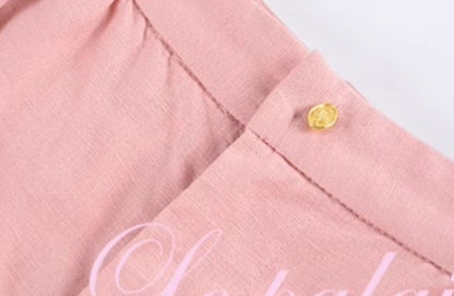 Le Palais Vintage  Gold Cotton Linen Pink Puff Sleeve Shirt + Shorts-ASA.