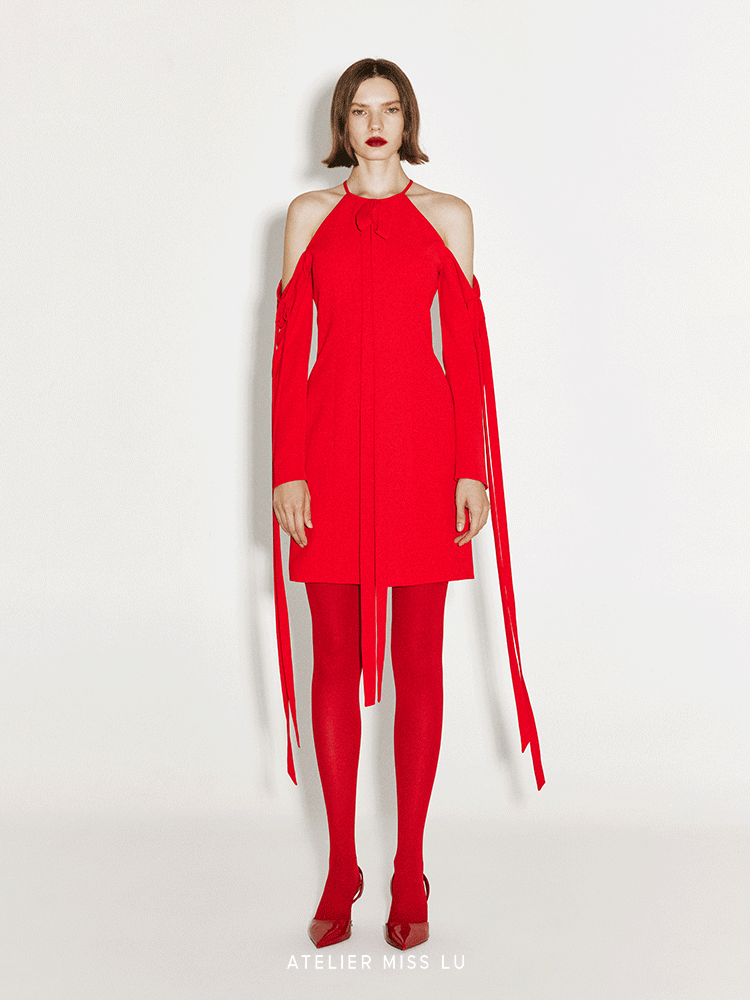 ATELIER MISS LU multi-ribbon design slim-fitting dropped-shoulder dress - APIRL.