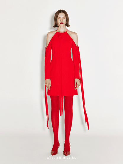 ATELIER MISS LU multi-ribbon design slim-fitting dropped-shoulder dress - APIRL.