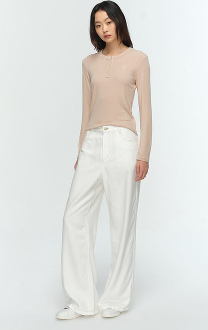 COMME MOI Lu Yan designer new women's Henry collar wool base T-shirt - PRIDE.