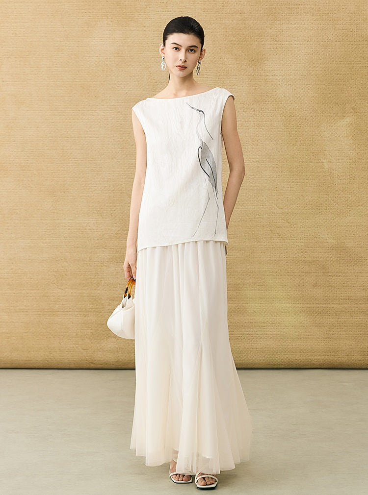 HECO Chinese style crane print top - LIVES.