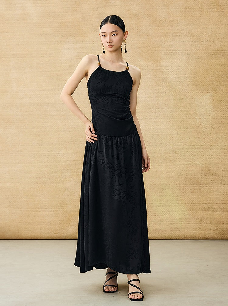 HECO Chinese Jacquard Halterneck Slip Dress  - KNO .