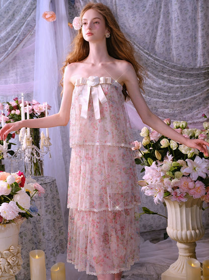 Wardrobes by Chen Luxury Floral Tube bow Maxi Summer Dress-Marilyn