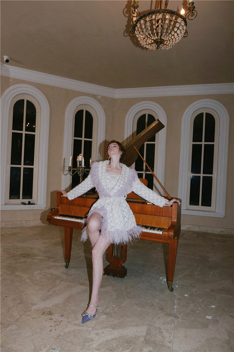 Wardrobes by Chen Light Luxury Long Sleeve Feather Woolen Coat-May