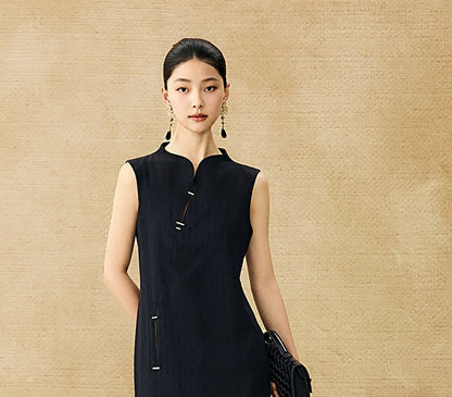 HECO Chinese Acetate Sleeveless Slit Long Dress- BELIEVE.