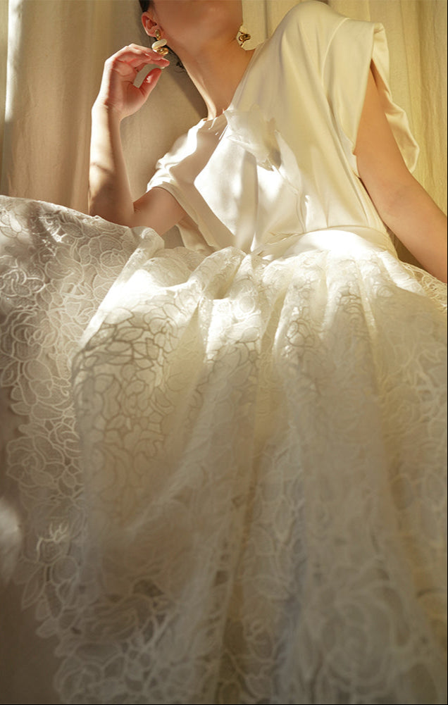 LE VENT&TES AILES  handmade Lush 100 cotton 3d flower short-sleeved top-Lyra