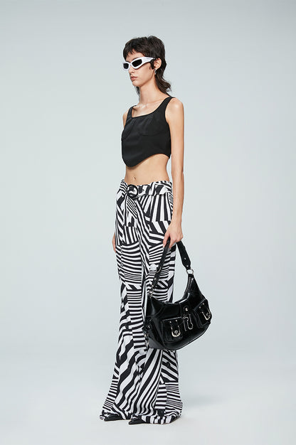 ANNAKIKI black and white contrasting special-shaped striped bootcut trousers for women-HIRANO