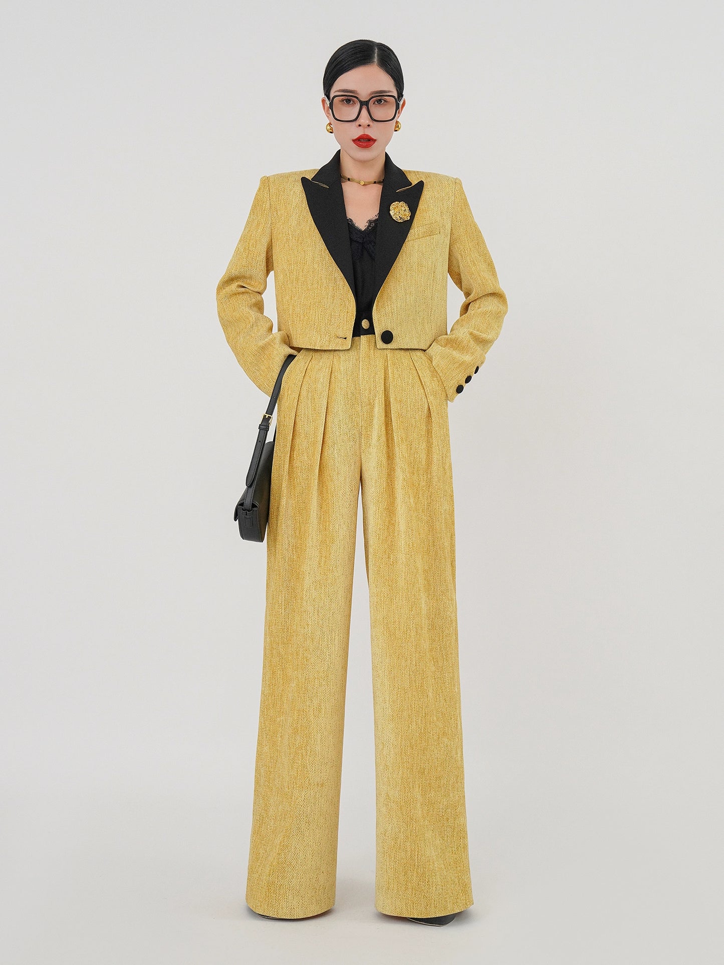 Huanzi herringbone blazer short jacket women's two-piece suit -Iriou