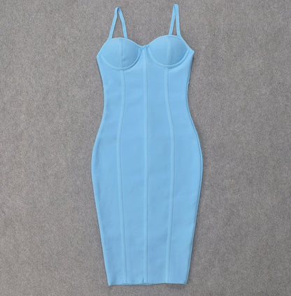 DOLLY Elegant Blue Deep V-Neck Sleeveless Knitted Body Hug Party Dress-KAREN