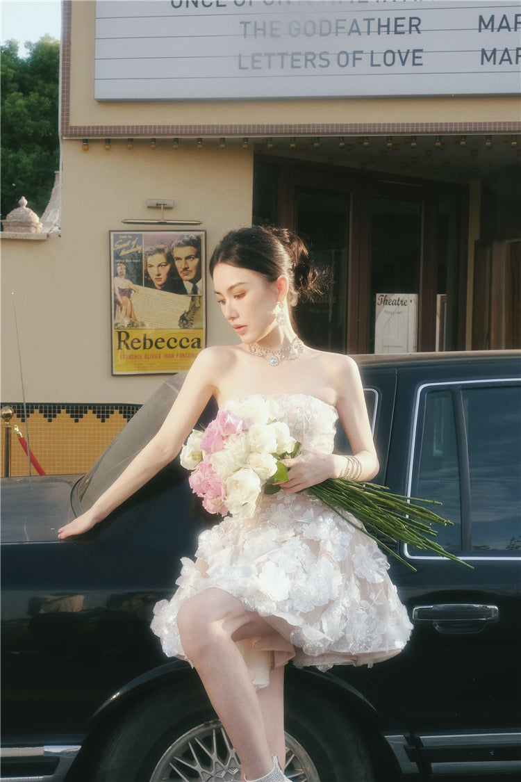 Wardrobes by Chen Luxury Strapless Embroidered Crystal Flower Evening bridal Dress-Florence