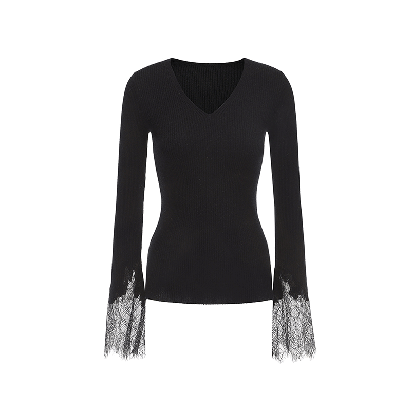 ATELIER MISS LU  lace-panelled cashmere and wool-blend top - TESTIMONY.