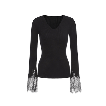 ATELIER MISS LU  lace-panelled cashmere and wool-blend top - TESTIMONY.