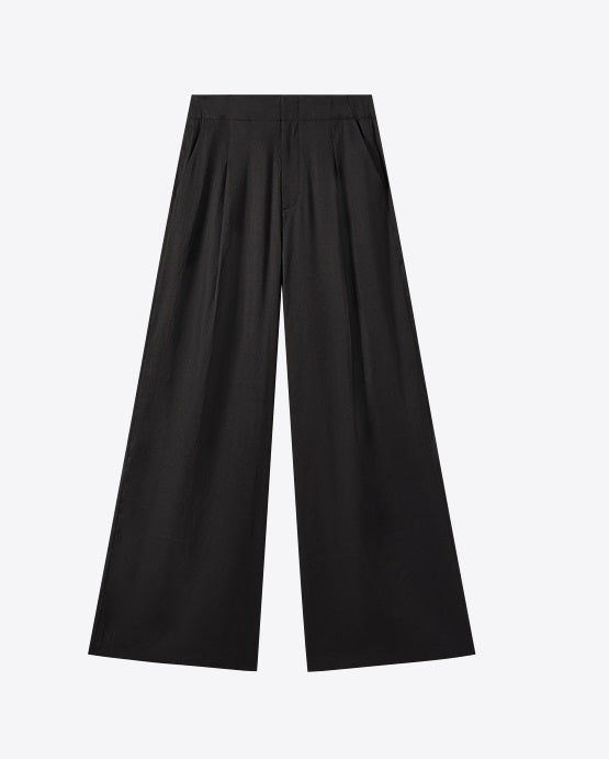 COMME MOI  Summer Waist Pressed Pleated Wide-leg Black Pants - SINS.