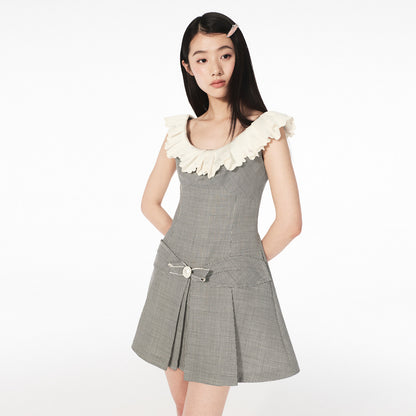 FAME ruffled collar houndstooth dress  - EMILY