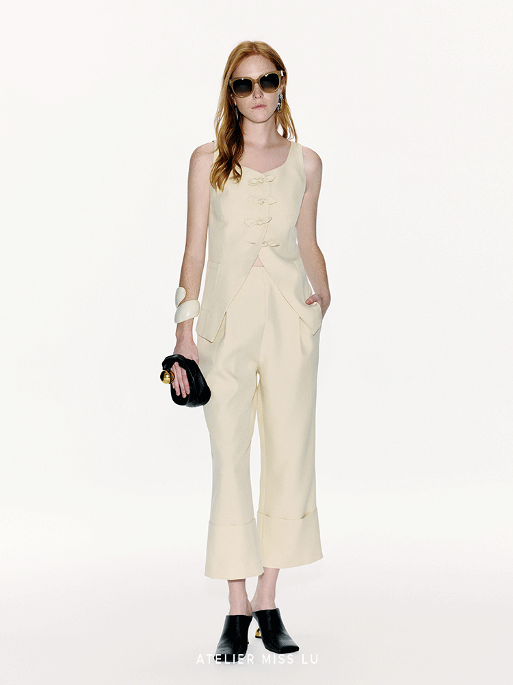 ATELIER MISS LU Authentic Rabbit Ears Ribbon Waist Waistcoat Top - YVONE.
