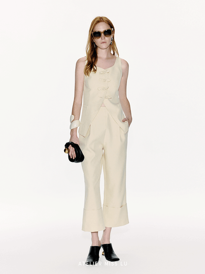 ATELIER MISS LU Authentic Rabbit Ears Ribbon Waist Waistcoat Top - YVONE.