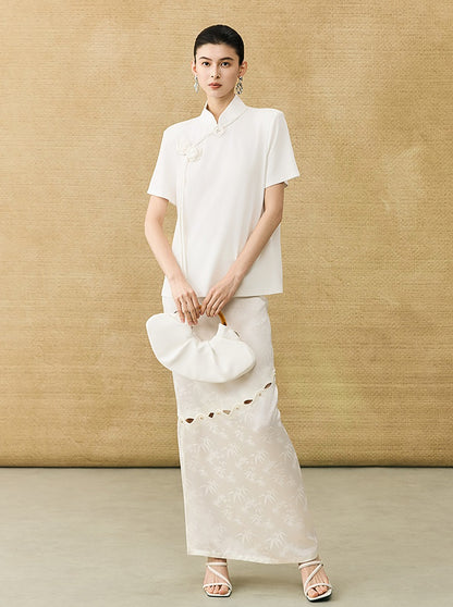 HECO Chinese Handmade Rose Tassel Short Sleeve T-Shirt  - GRADE.