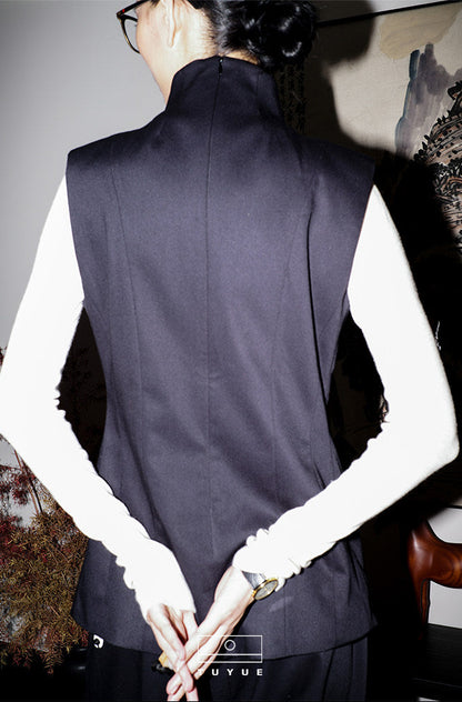 TUYUE stand-up collar and shoulders slim fit casual vest- TRACIE.