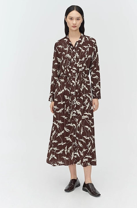 COMME MOI Lu Yan designer's new women's printed pleated silk streamer dress - LUCKY.