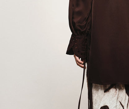 ZHUCHONGYUN Dragon Pattern Embroidery Lace-up Collar Shirt--AKEMI.