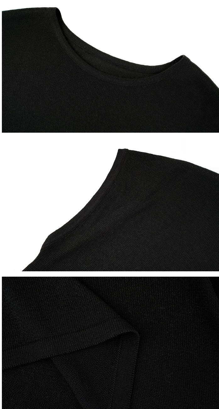 HECO Chinese Slimming Waist Linen Knit Breathable Crew Neck T-Shirt - INDIGO.