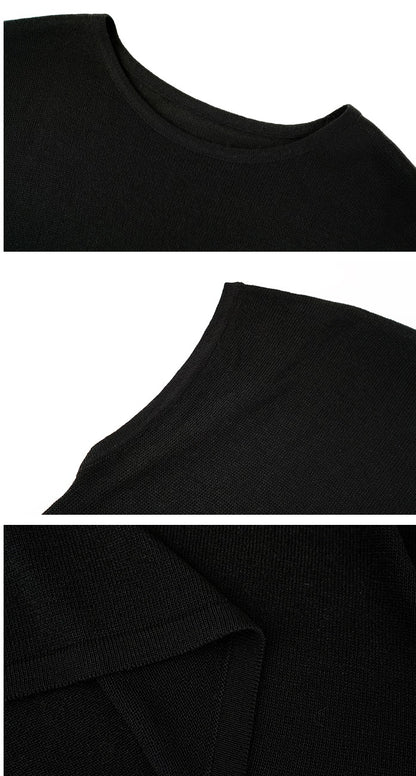 HECO Chinese Slimming Waist Linen Knit Breathable Crew Neck T-Shirt - INDIGO.