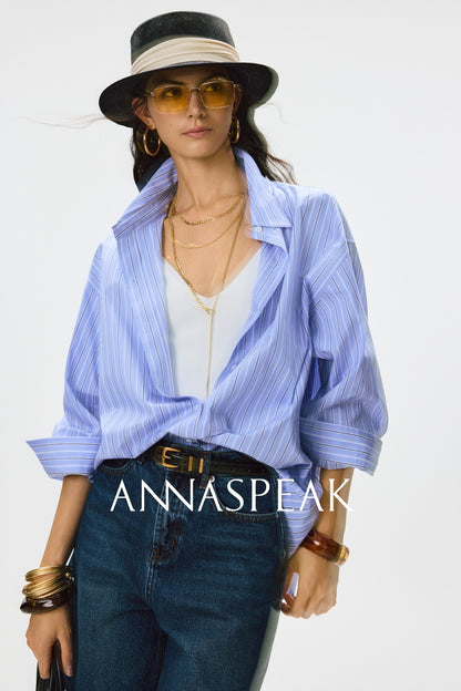 ANNASPEAK multi-wear French side buckle long staple cotton  style shirt-MYSTIC.