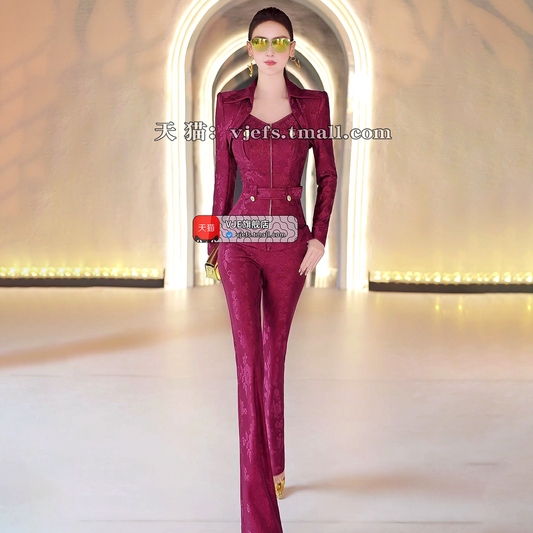 VJE Two-Piece OL Top High-Waisted Micro Flared Pants Two-Piece Set-SEM.