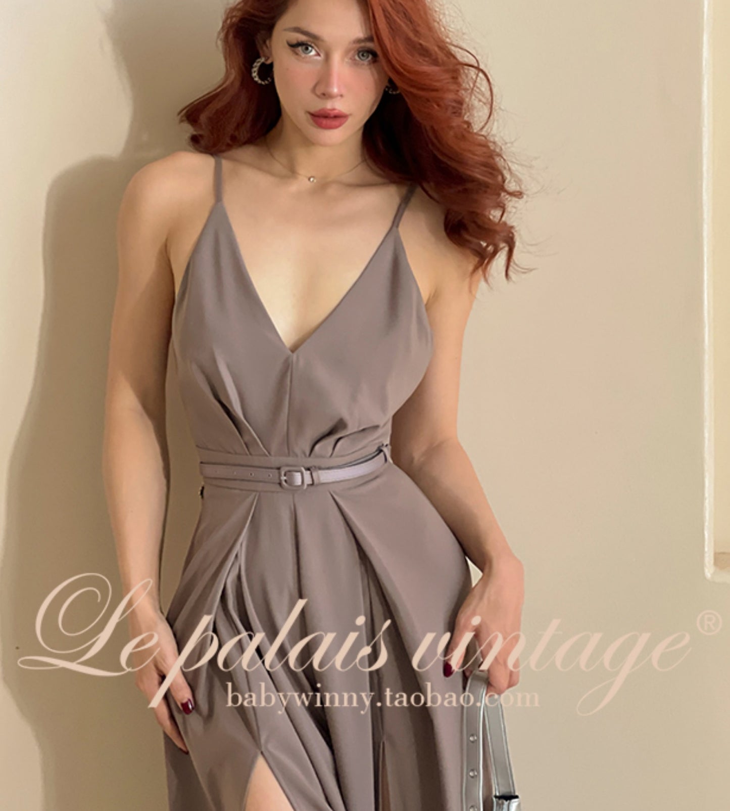 Le Palais Vintage sleek royal sister with a slit wide-leg pant-GANIRU.