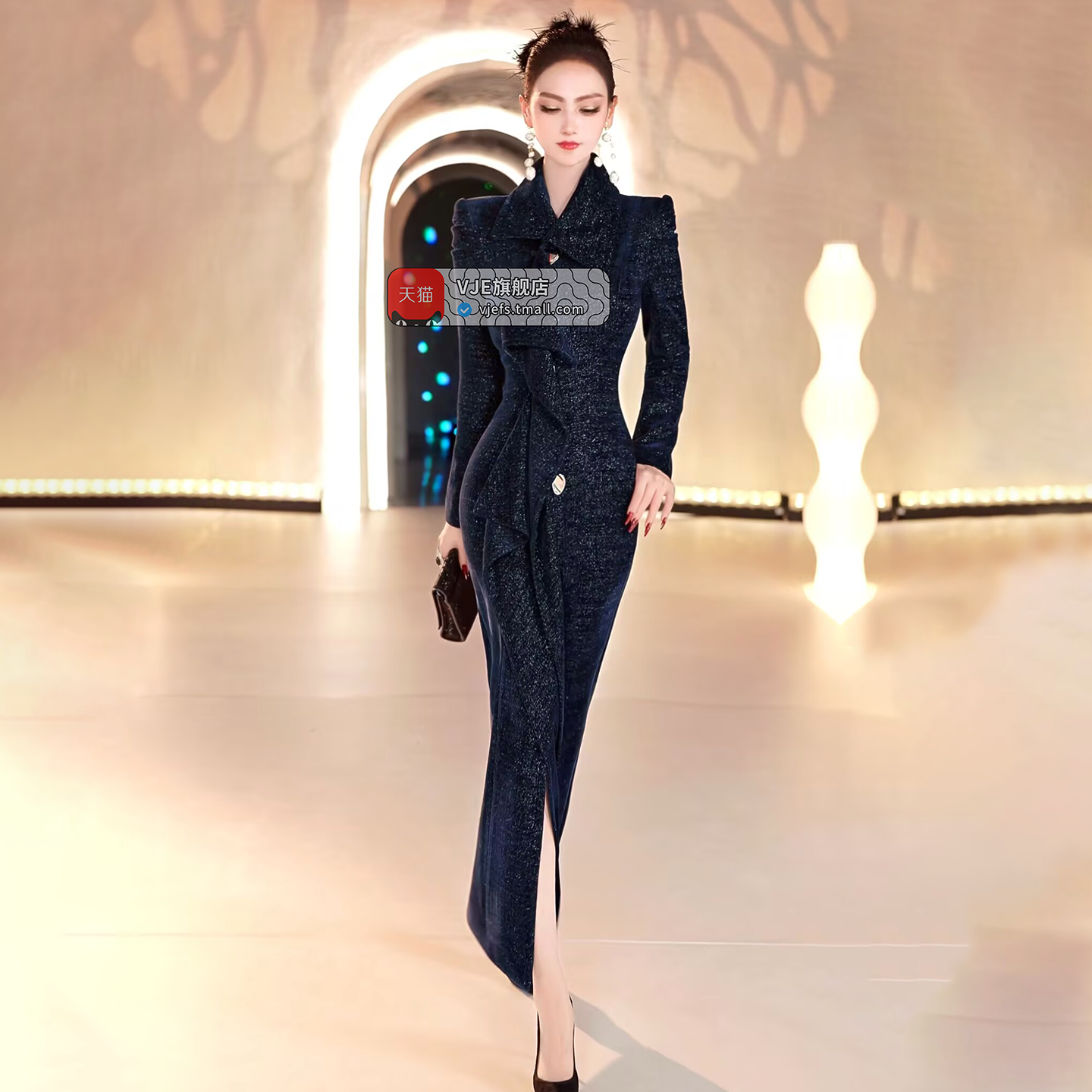 VJE  French Ruffle Waist Long Dress - JED.