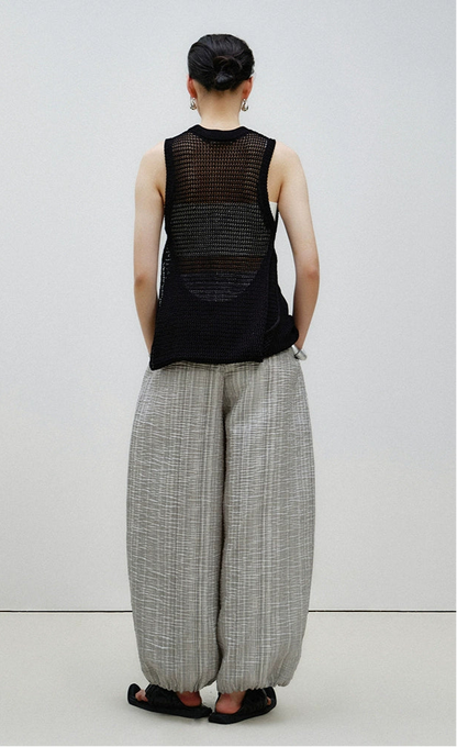 ZHUCHONGYUN Summer Silver Striped Pleated Airy Bloomer Pants--CELTY