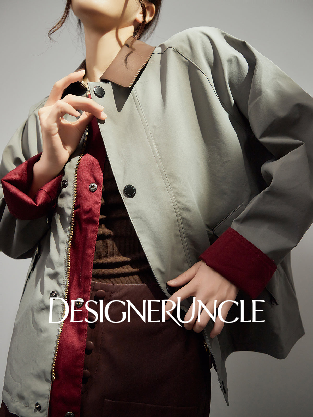 DGU "Blank" gray and green wine red leather black cool and sassy high-end jacket - Sidney.