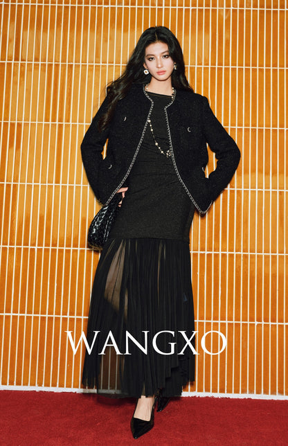 WANGXO | Silk Wool Tweed White Duck Down Jacket-ZAYA.